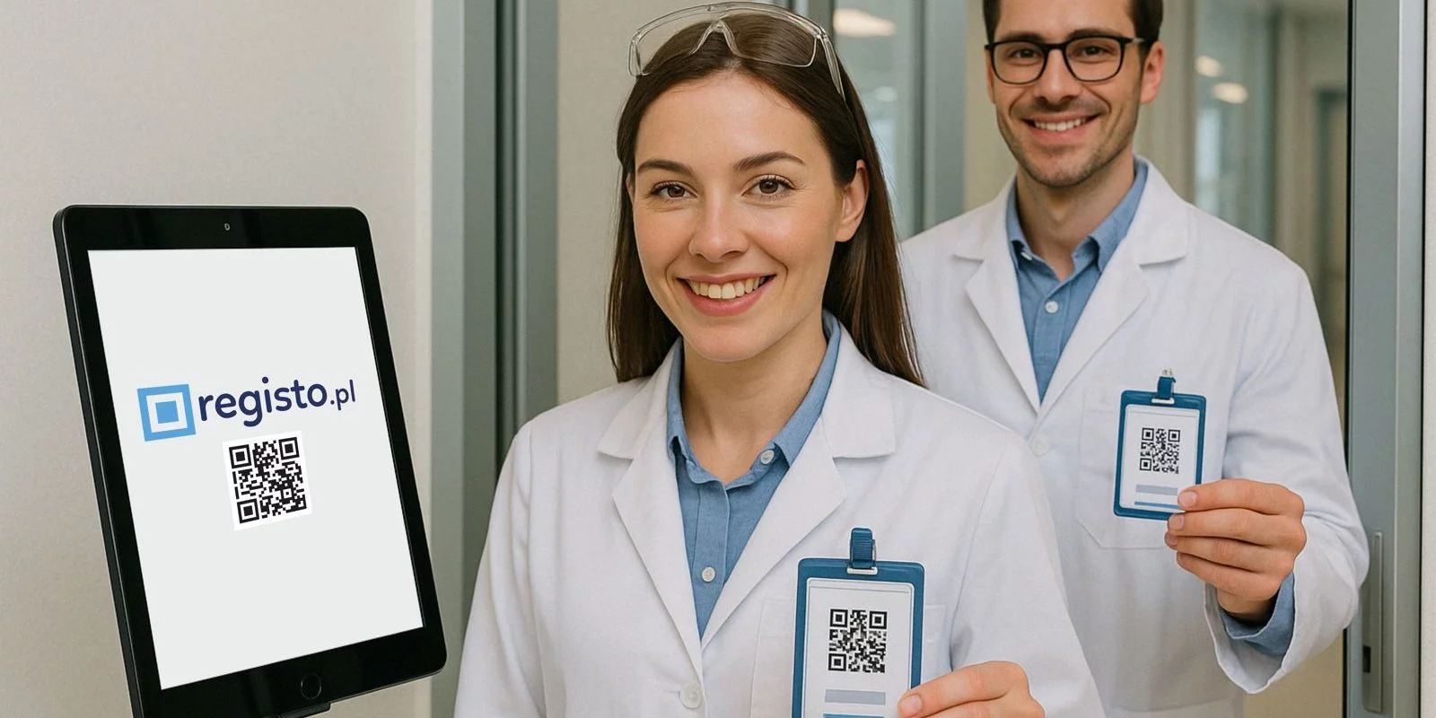Pracownicy skanują kod QR w Registo