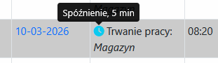 Widok informacji o spóźnieniu w systemie Registo