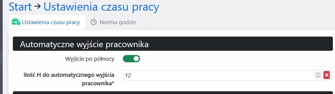 Automatyczne wyjście pracownika