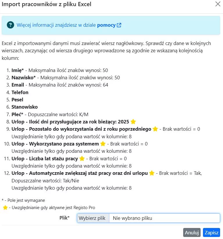 Grupowe dodawanie pracowników