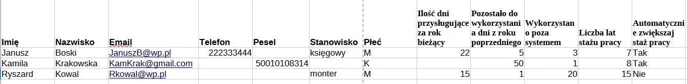 Grupowe dodawanie pracowników