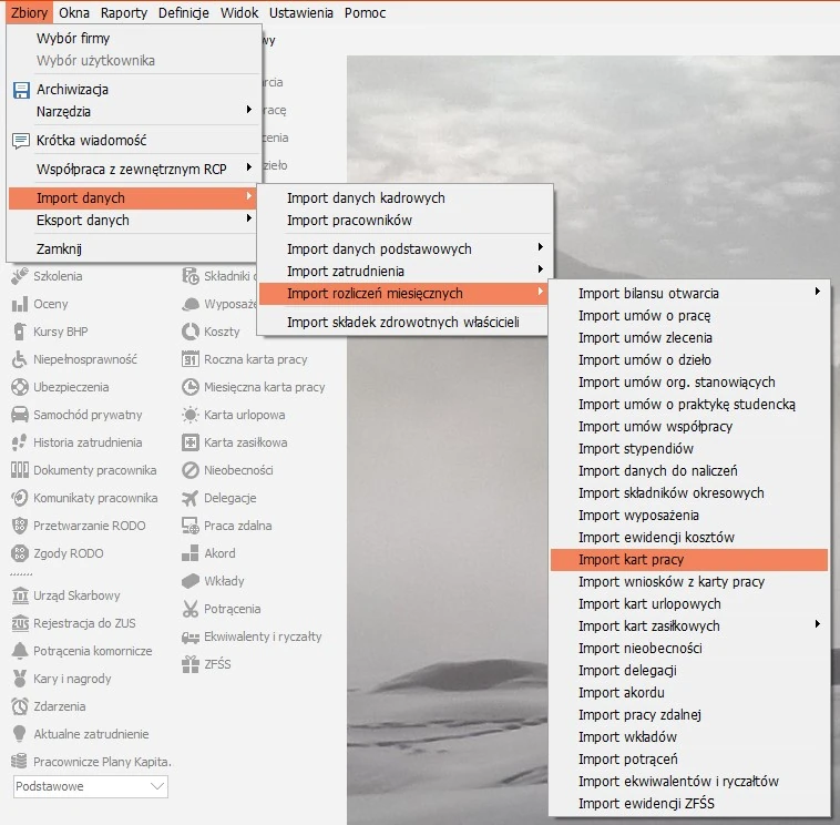 Menu Importu w Symfonia R2Płatnik