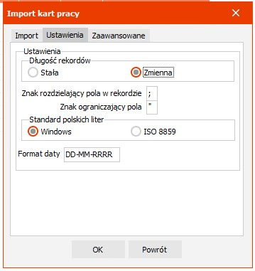 Ustawienia struktury pliku importu