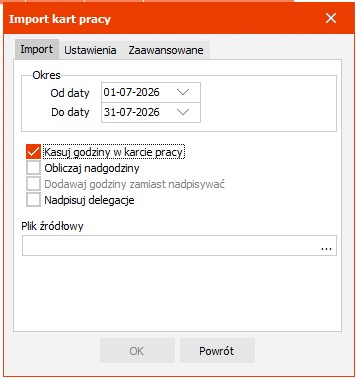 Wybór pliku źródłowego do importu