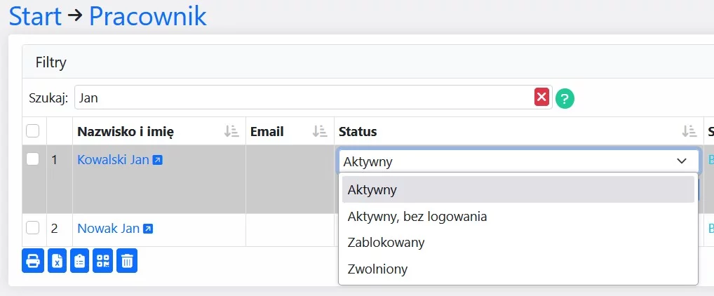 Statusy i blokowanie pracownika