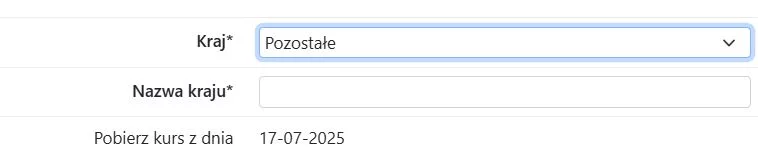 Wpisanie kraju ręcznie