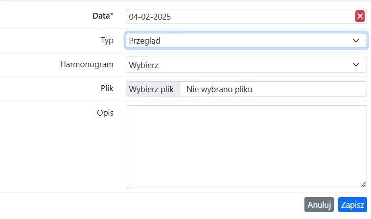 Dodawanie rejestru ręcznie