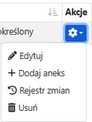 Menu akcji dla konkretnej umowy z opcją Dodaj aneks