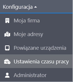 Menu konfiguracja ustawienia czasu pracy