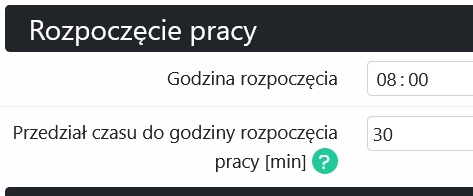 Konfiguracja zaokrąglanie czasu rozpoczęcia pracy