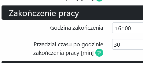 Konfiguracja zaokrąglanie czasu zakończenia pracy