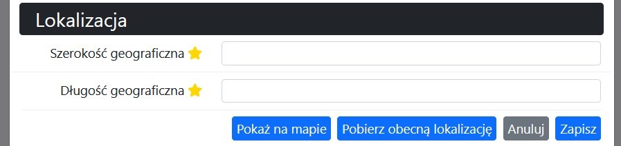 Formularz adresu ustalania lokalizacji
