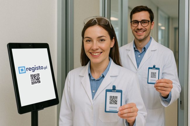 registo – Pracownicy labolatorium skanują kody QR